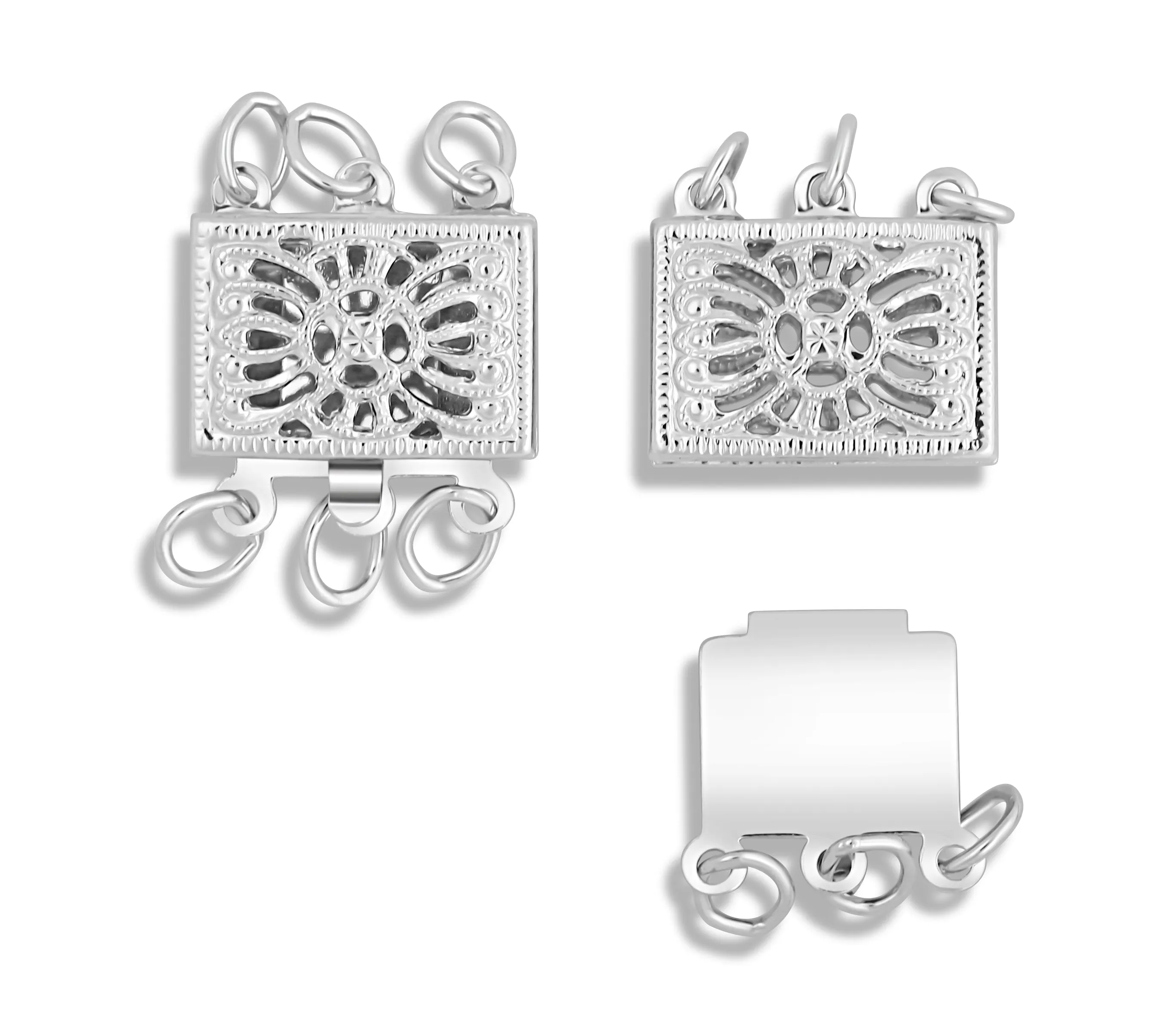 14K Gold Decorative Rectangular 3-Strand Clasp