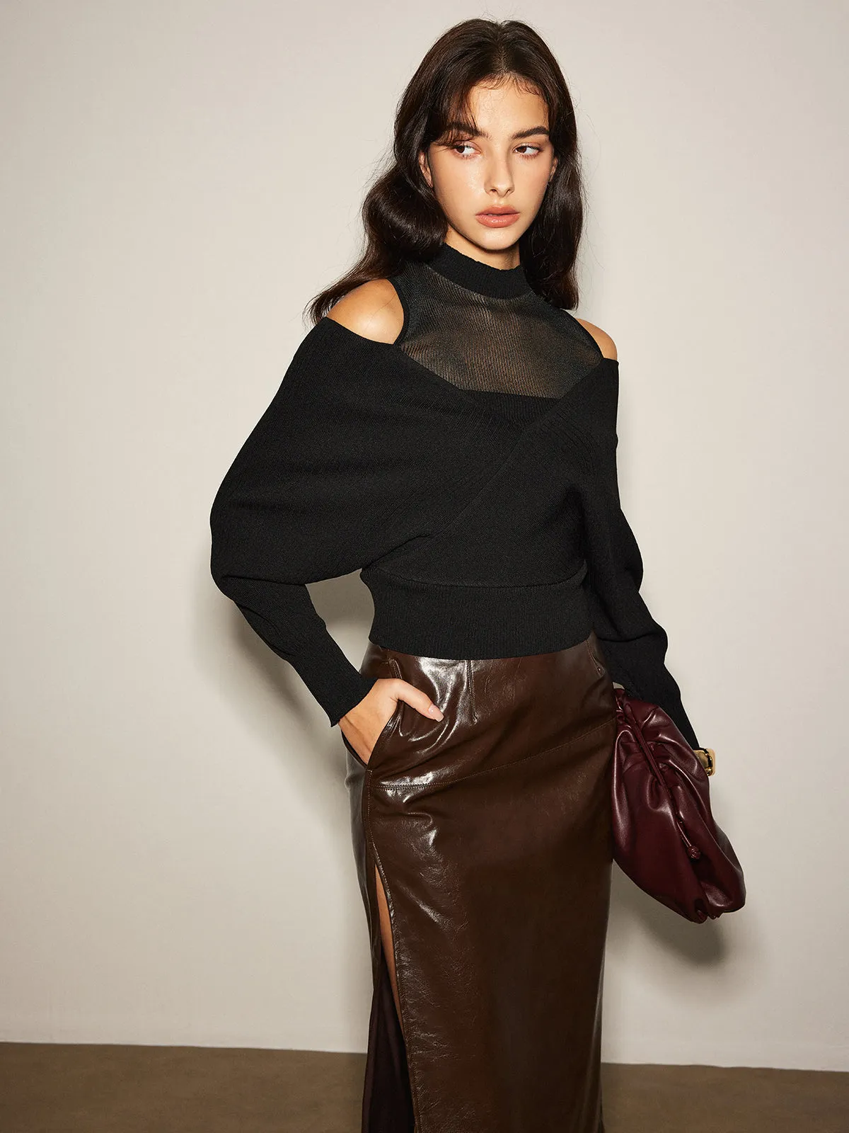2 in 1 Cold-Shoulder Knit Top
