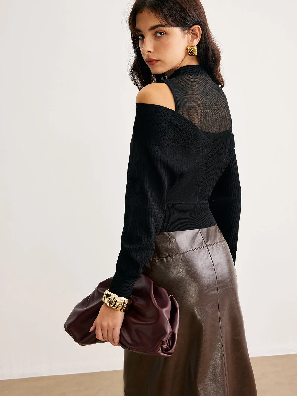 2 in 1 Cold-Shoulder Knit Top