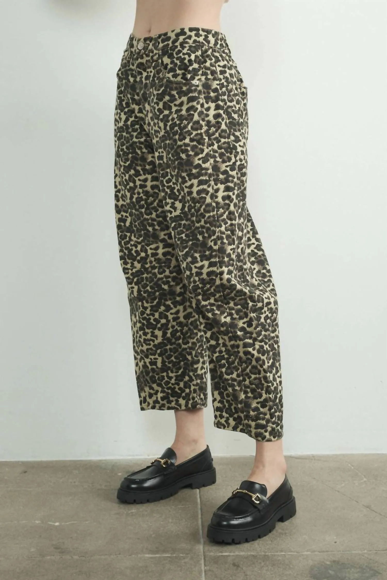 Aaron & Amber - Leopard High Rise Barrel Denim Jeans