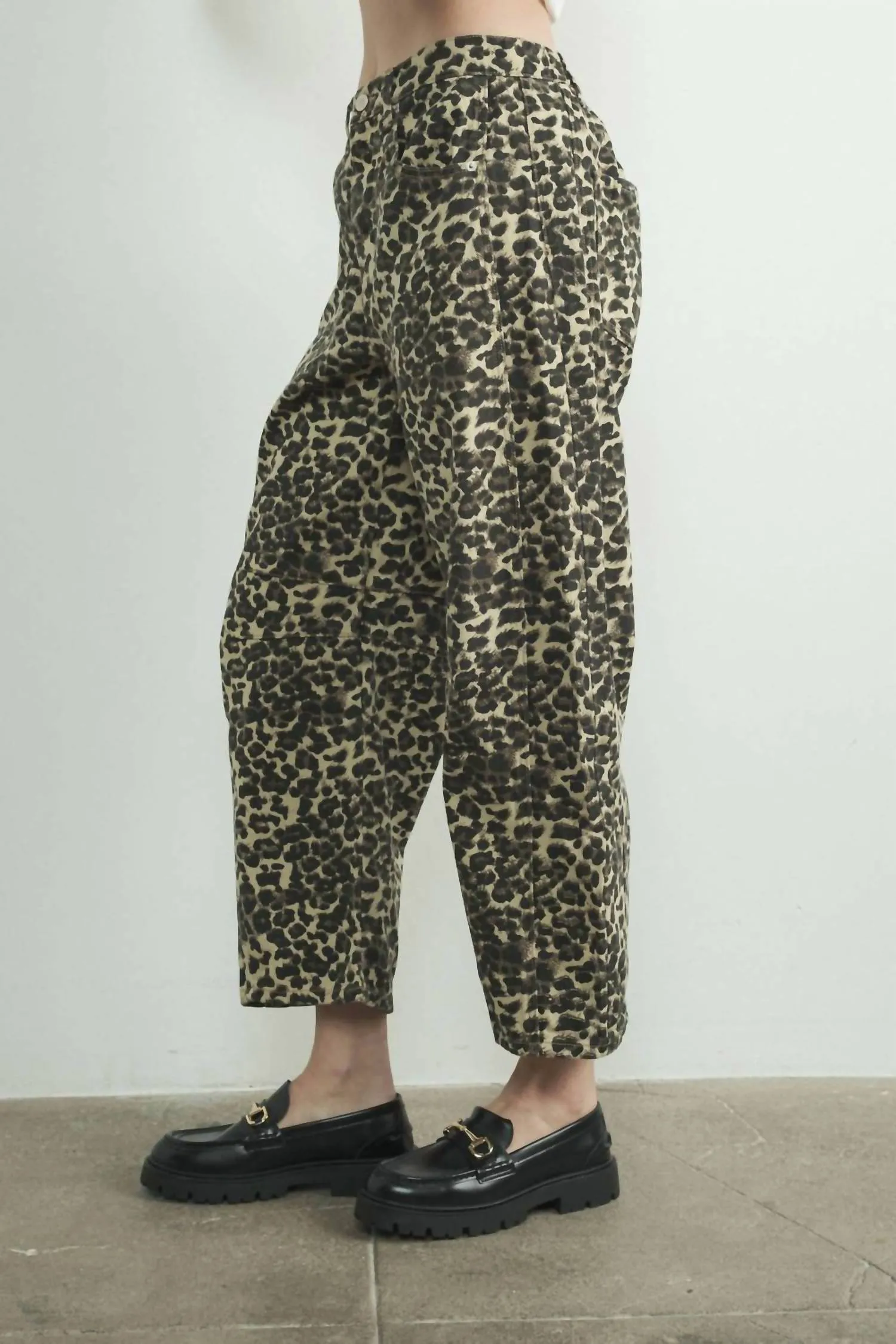 Aaron & Amber - Leopard High Rise Barrel Denim Jeans