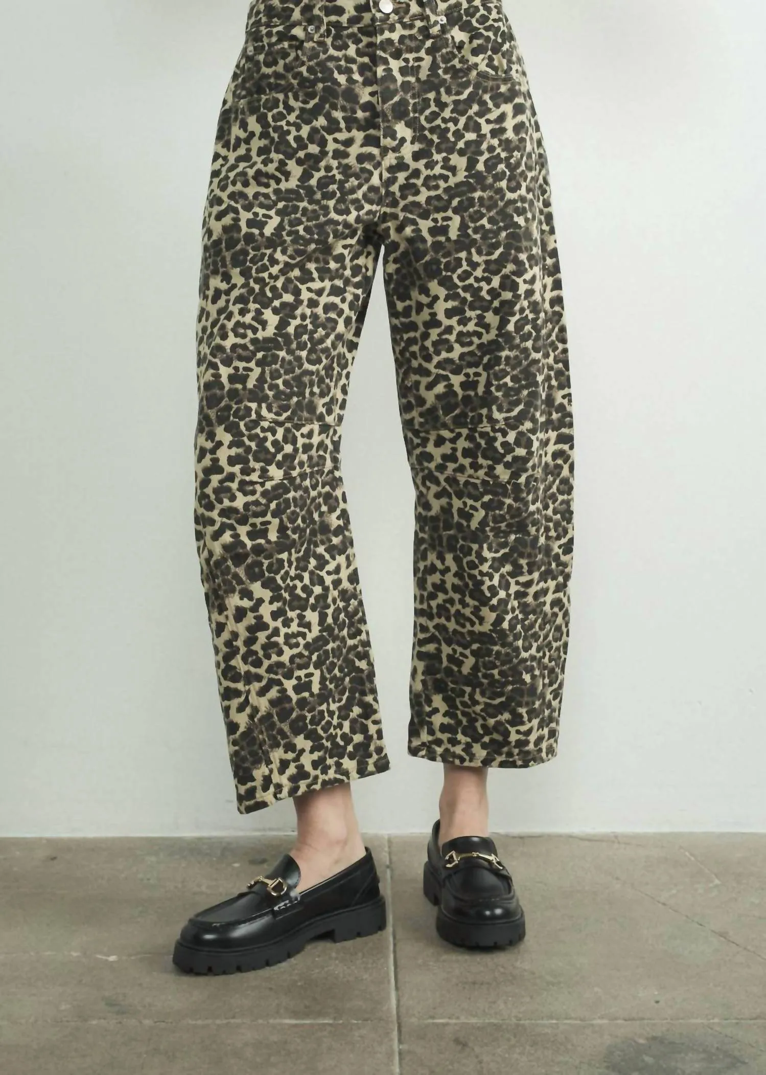 Aaron & Amber - Leopard High Rise Barrel Denim Jeans