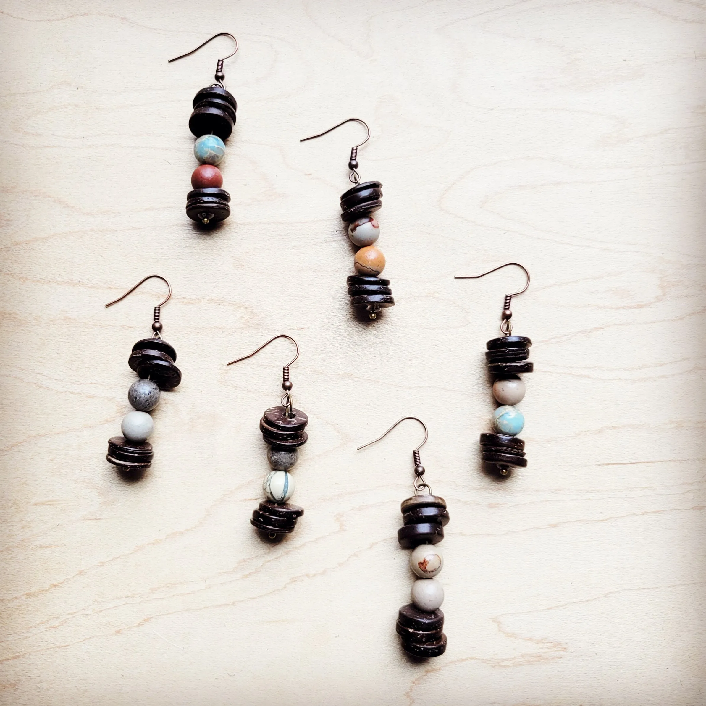 Aqua Terra and Wood Drop Earrings 225d