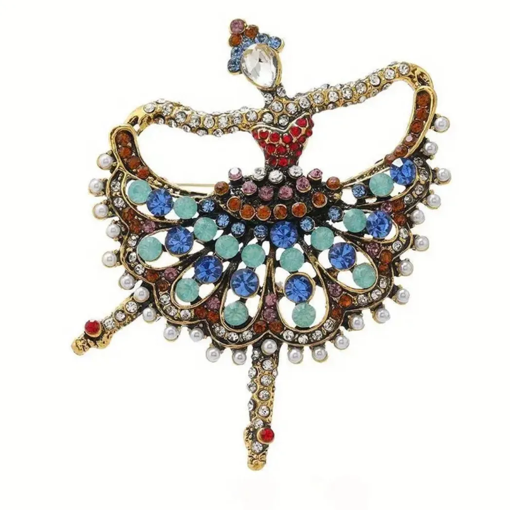 Ballerina Dancer Rhinestone Crystal Pearl Statement Brooch Pin