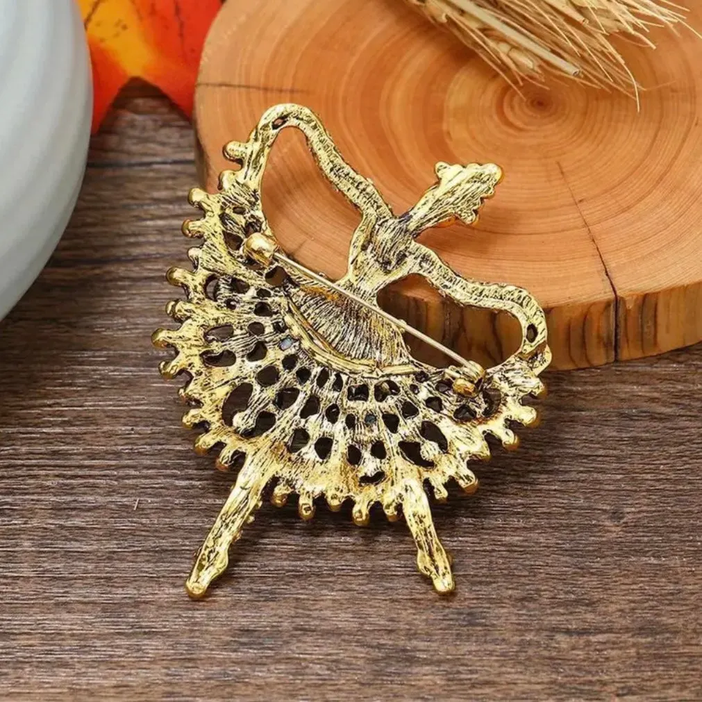 Ballerina Dancer Rhinestone Crystal Pearl Statement Brooch Pin