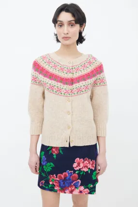 Beige & Pink Fair Isle Knit Cardigan