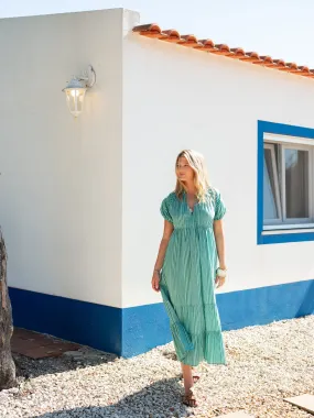 Birdie Short Sleeve Maxi Dress| Lagoon Stripe