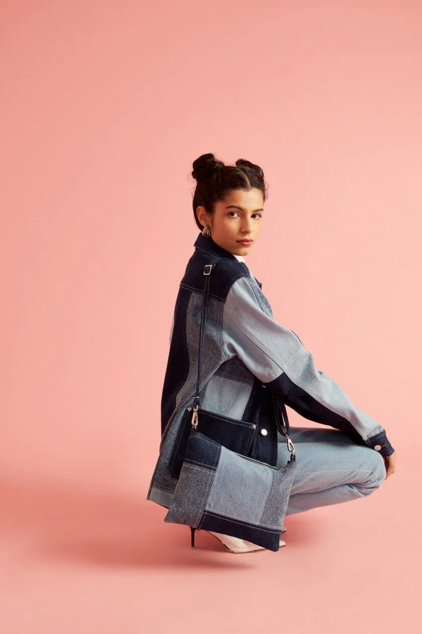 Blue Denim Patch Sling Bag