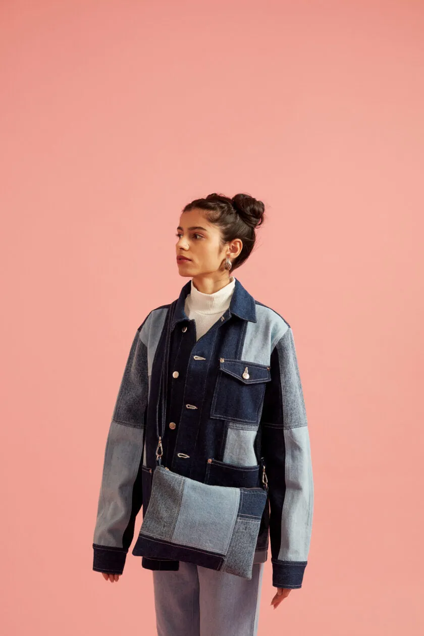Blue Denim Patch Sling Bag