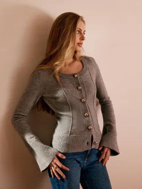Breasted Bell Sleeve Slim Cardigan