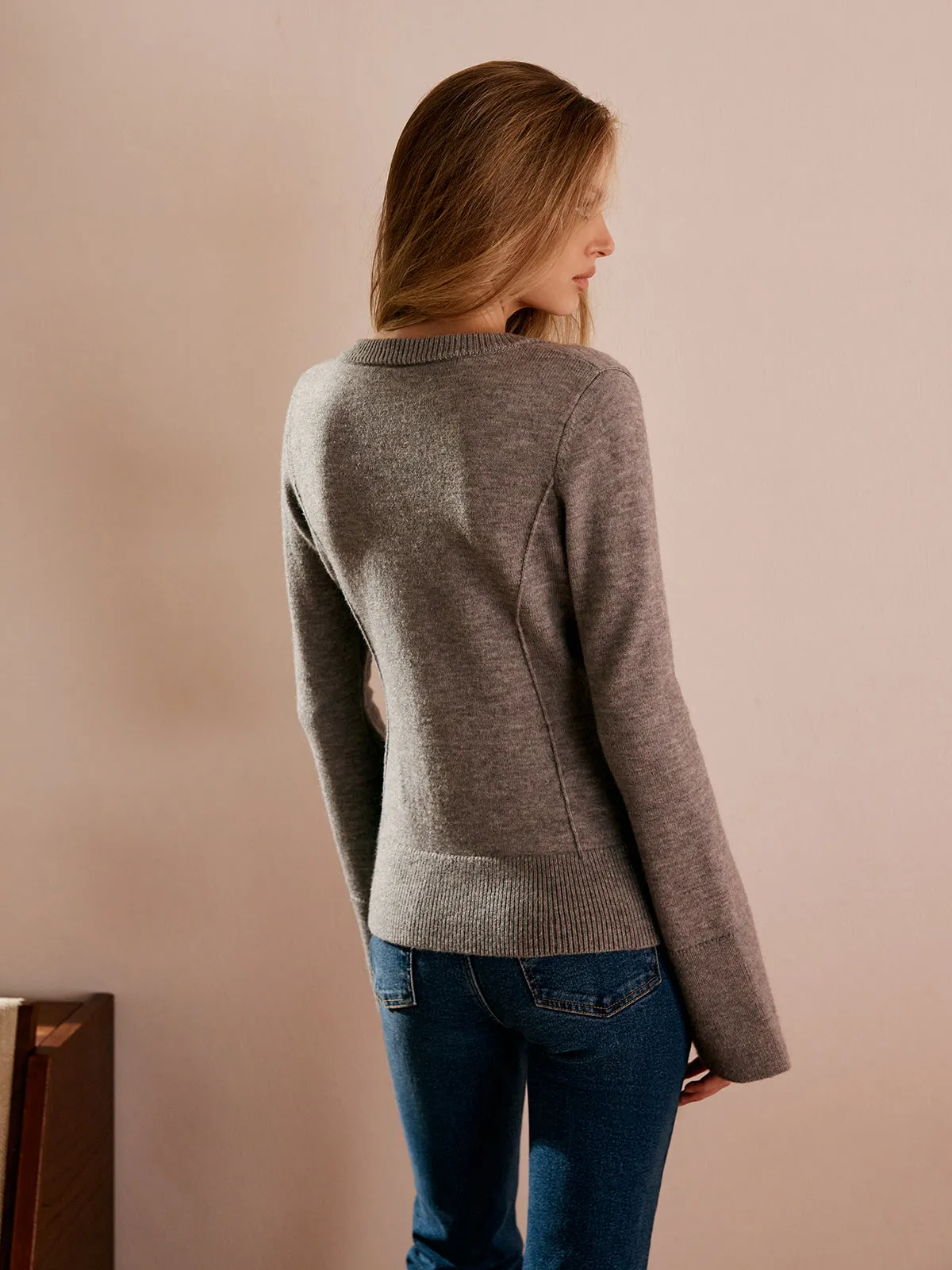 Breasted Bell Sleeve Slim Cardigan