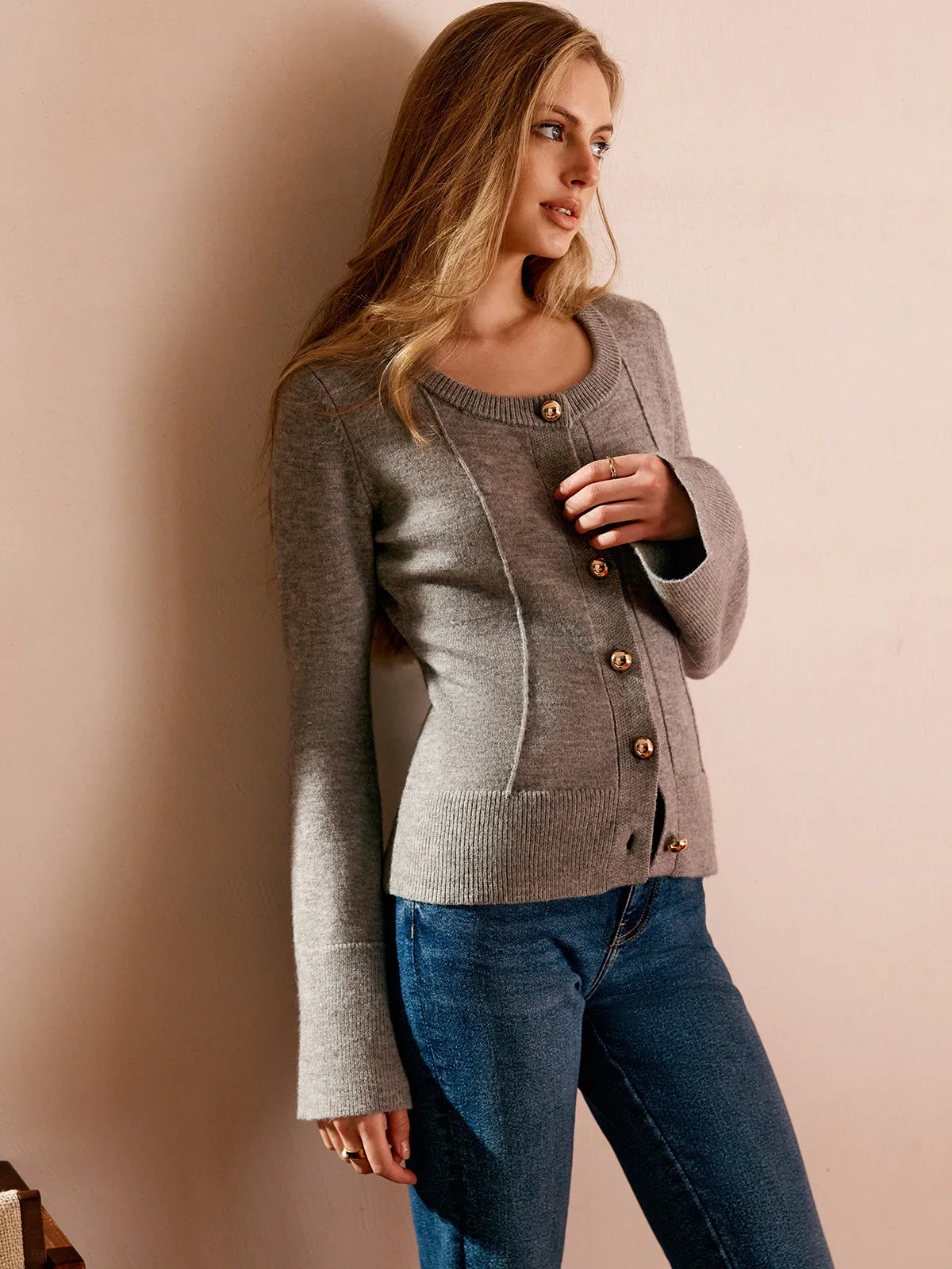 Breasted Bell Sleeve Slim Cardigan
