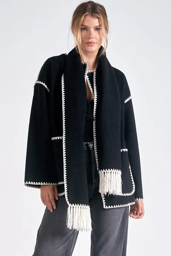 Contrast Stitch Jacket and Scarf Set