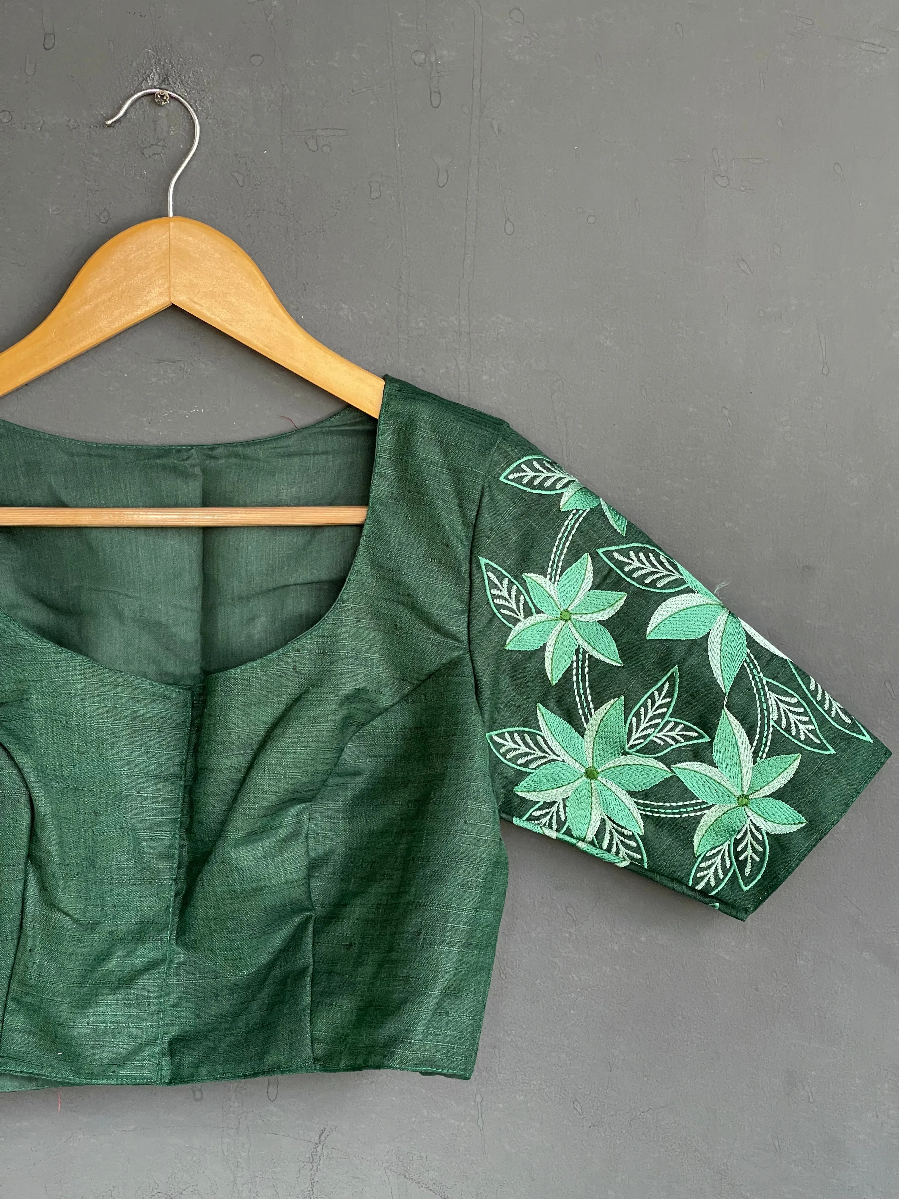Dark green shade Ghicha silk embroidered blouse