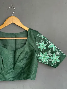 Dark green shade Ghicha silk embroidered blouse