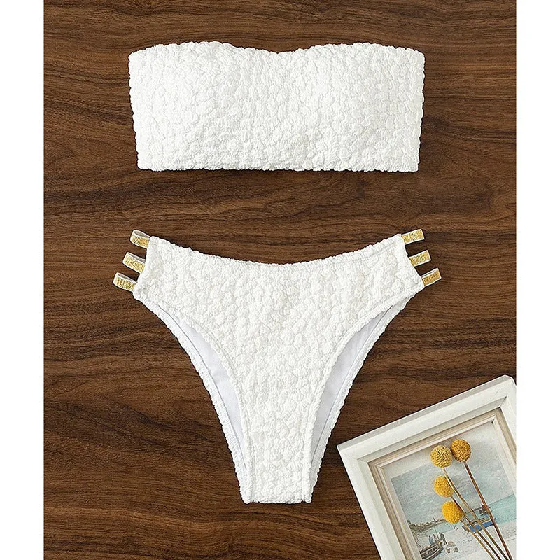Delicate Cutouts Elegant Strapless Bikini Swimsuit