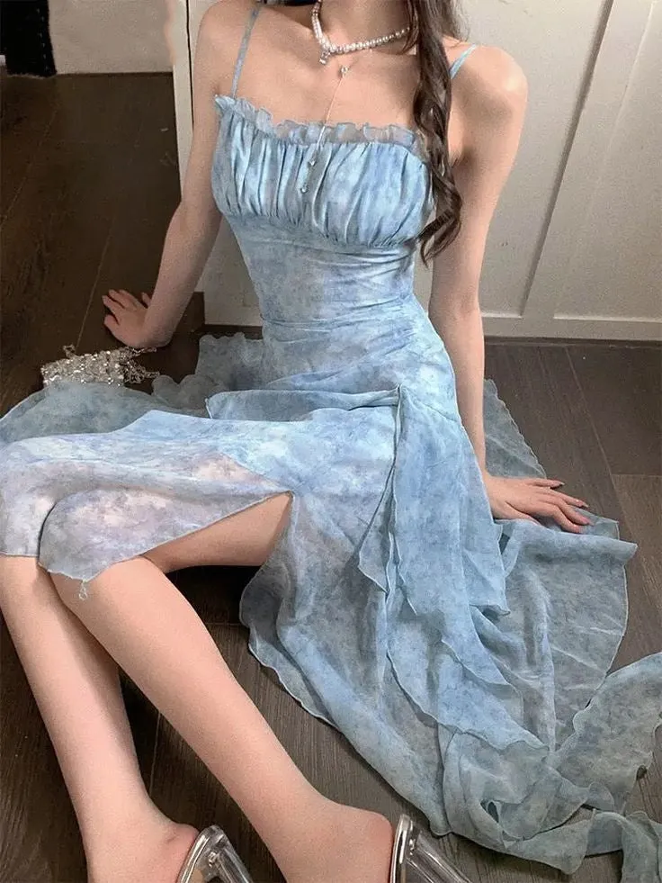 Elegant Spaghetti Straps Ruffle Chiffon Homecoming Prom Dresses, LTP3235