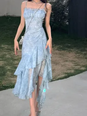 Elegant Spaghetti Straps Ruffle Chiffon Homecoming Prom Dresses, LTP3235