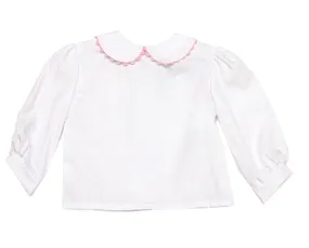 Funtasia Too Girls White Long Sleeved Blouse with Peter Pan Collar and Pink Rick Rack