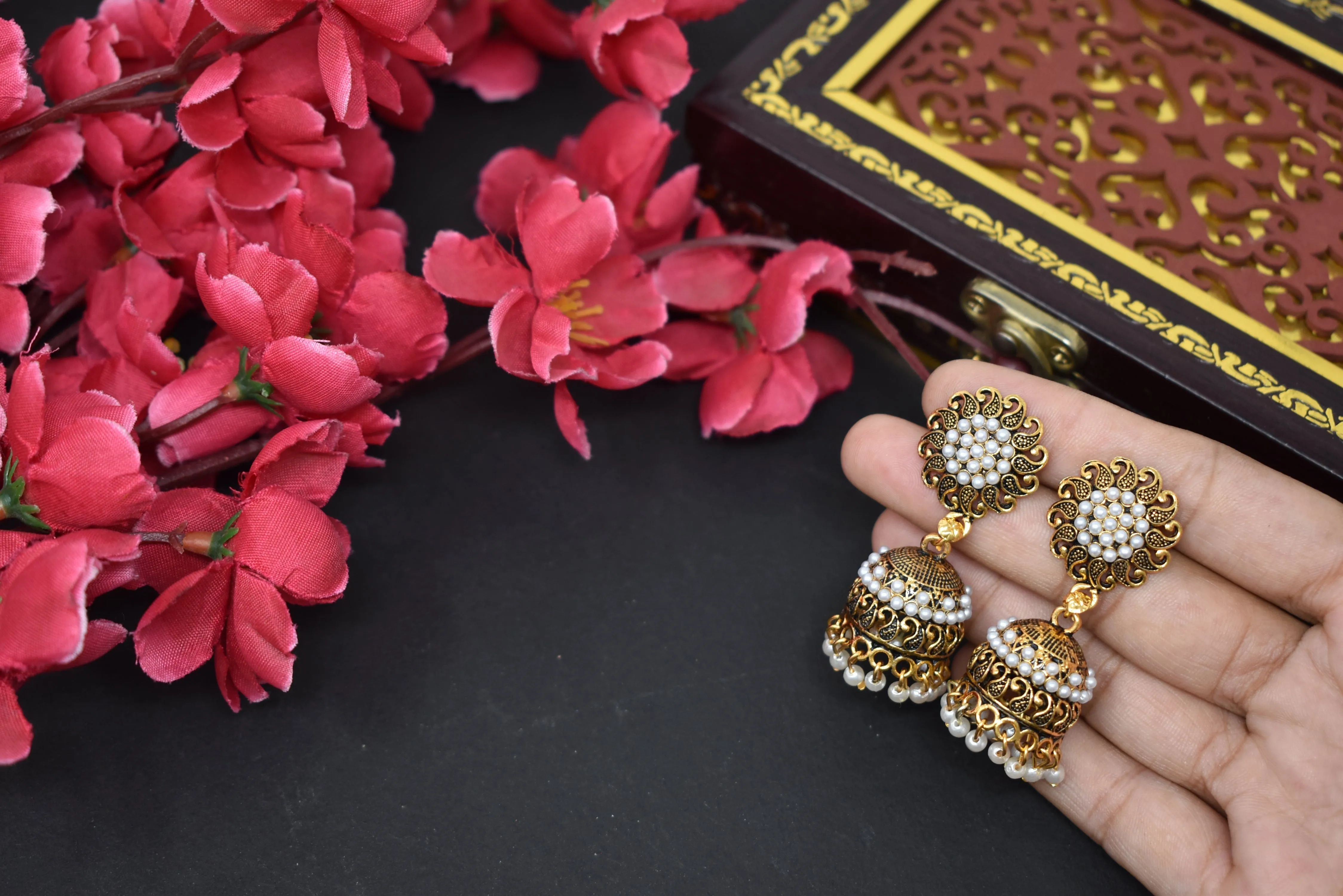 Gold-Plated Jhumkas: Oxidized Ethnic Earrings for Women