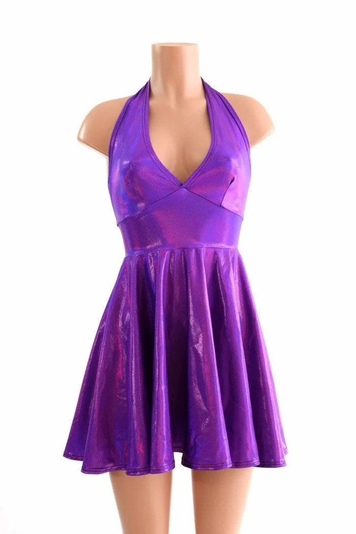 Grape Holographic Halter Skater Dress