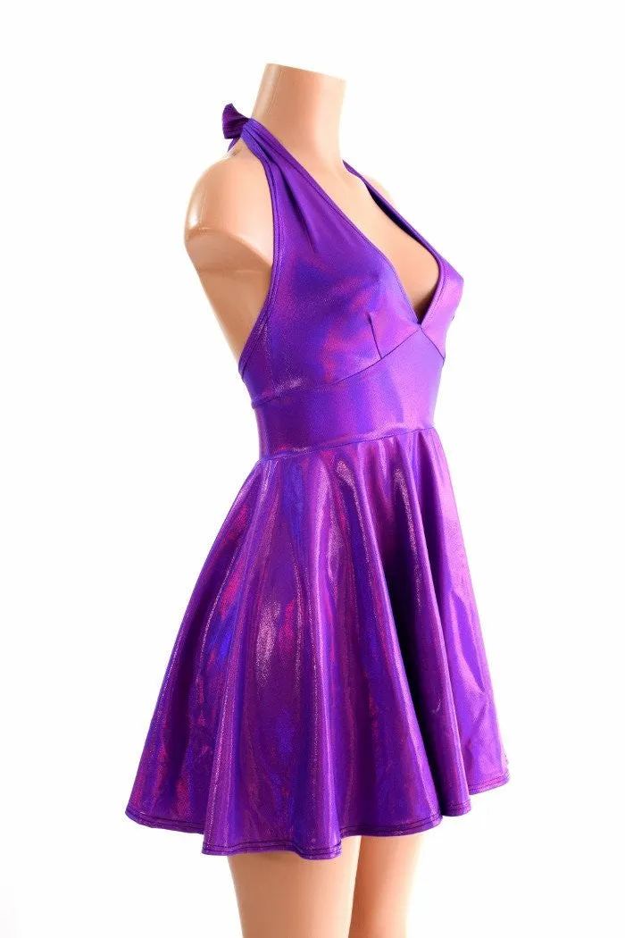 Grape Holographic Halter Skater Dress