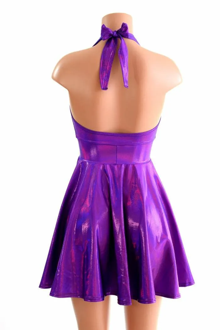 Grape Holographic Halter Skater Dress