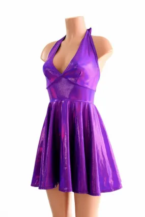 Grape Holographic Halter Skater Dress