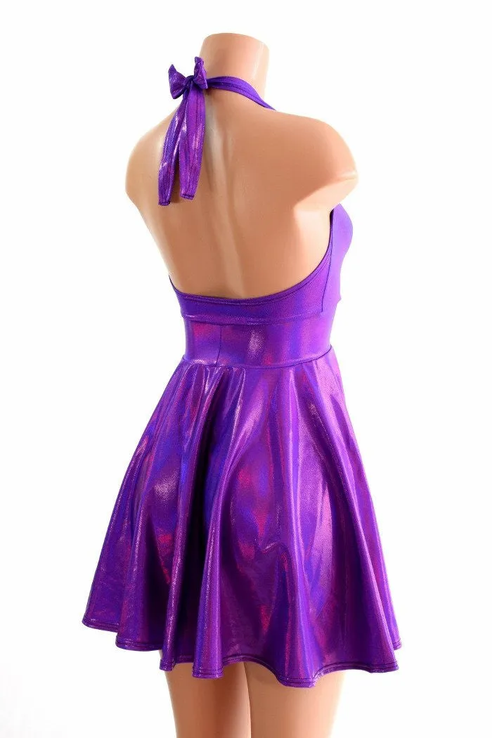 Grape Holographic Halter Skater Dress