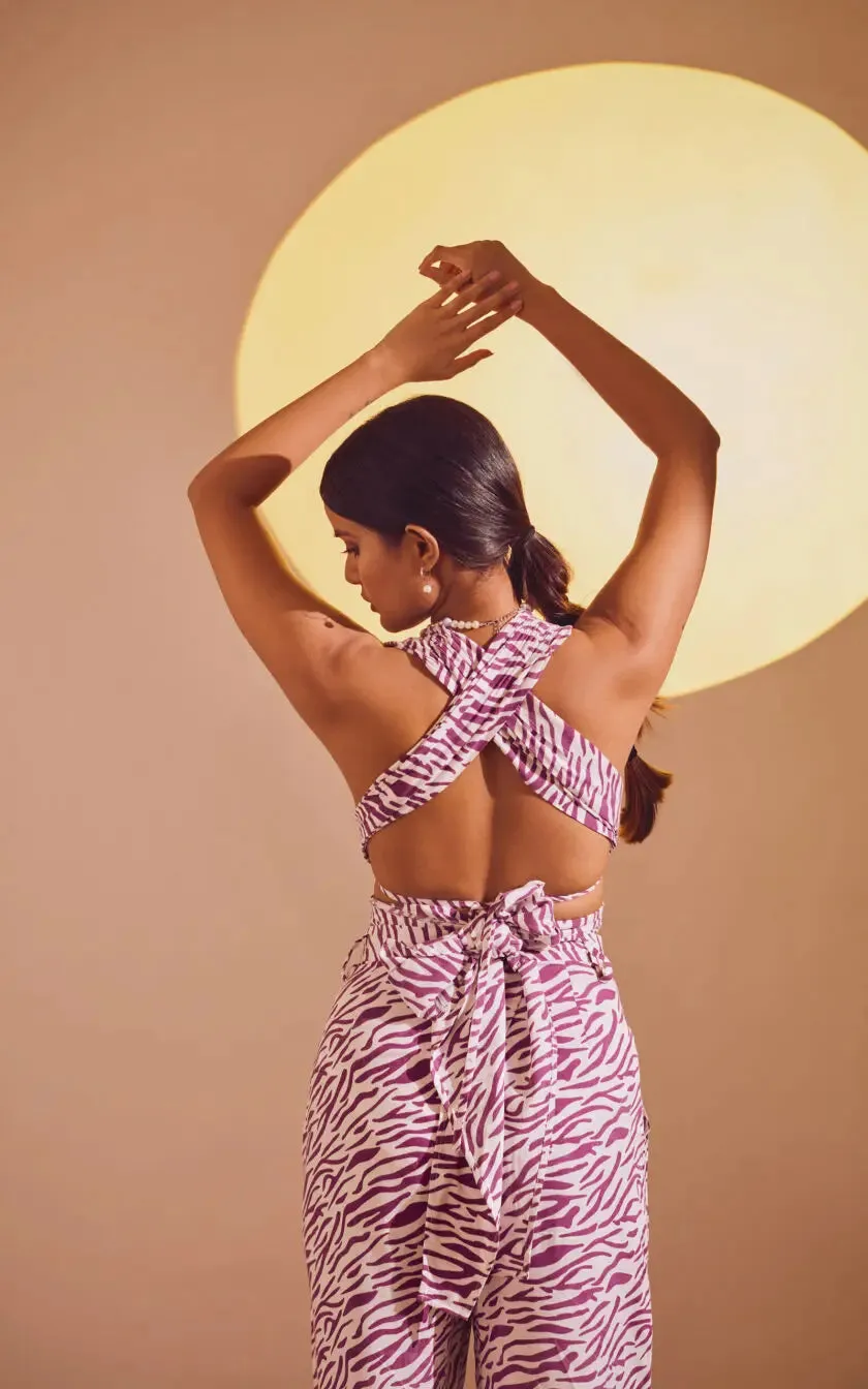 Lavender Abstract Print Wrap Up Bralette Top