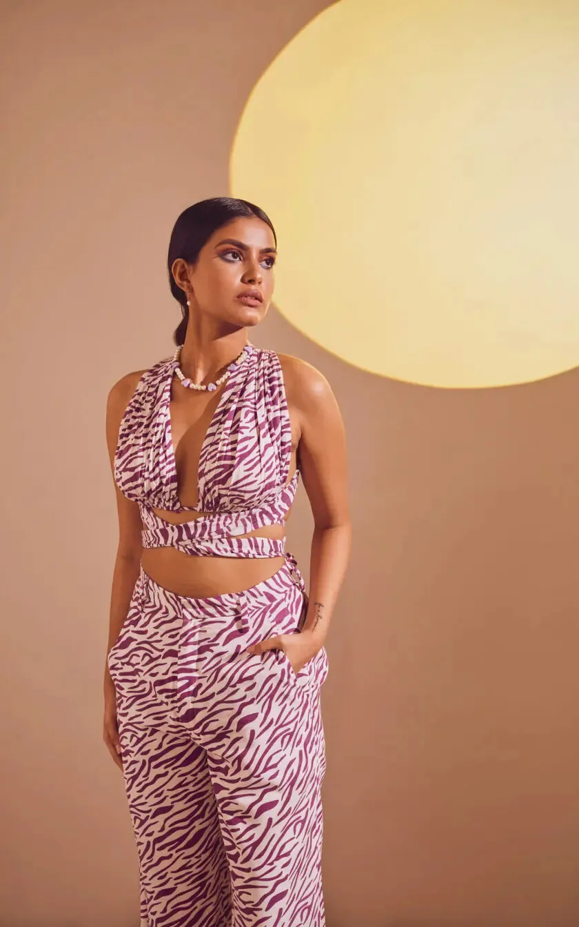Lavender Abstract Print Wrap Up Bralette Top