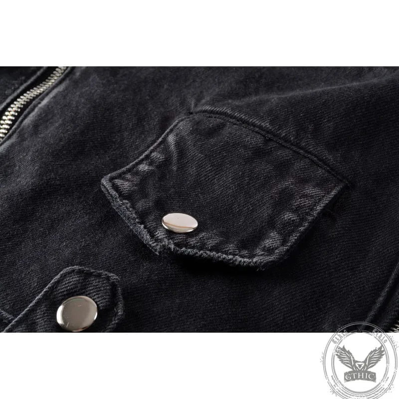 Men's Punk Lapel Zipper Slim Fit Denim Jacket