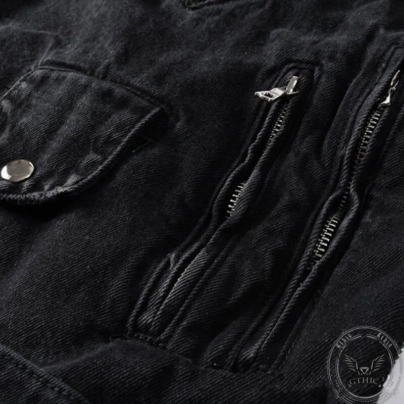 Men's Punk Lapel Zipper Slim Fit Denim Jacket