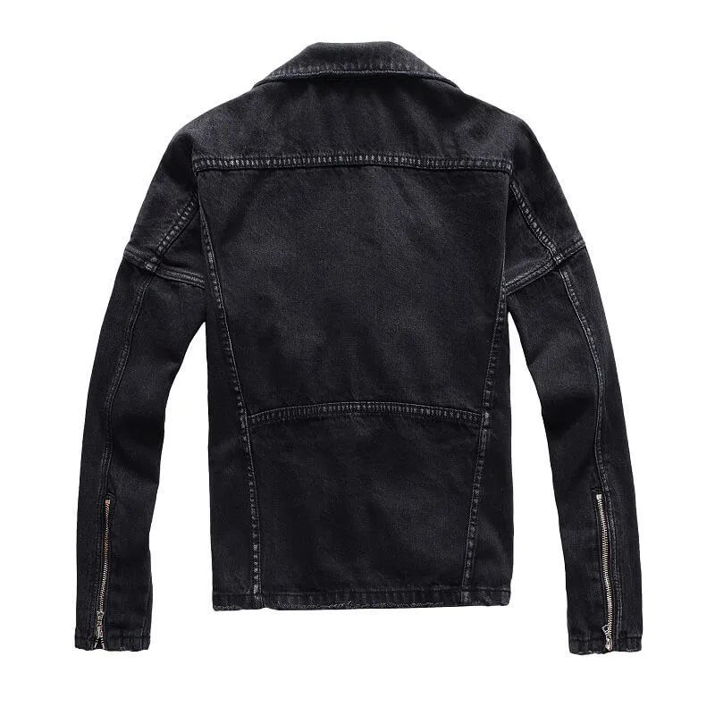 Men's Punk Lapel Zipper Slim Fit Denim Jacket