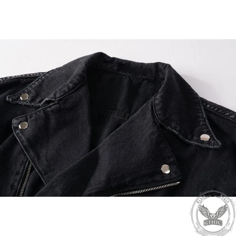 Men's Punk Lapel Zipper Slim Fit Denim Jacket
