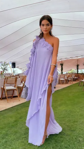 One Sleeve Lilac Chiffon Long Evening Prom Dress, LTP3519