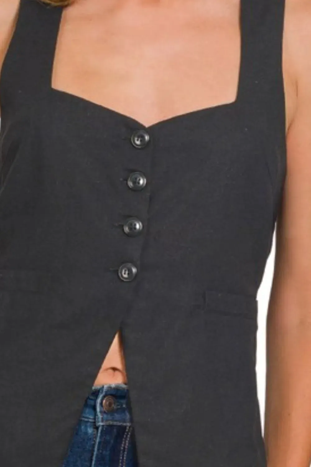 ONLINE EXCLUSIVE Zenana Linen Tie-back 4-button Vest with Lining