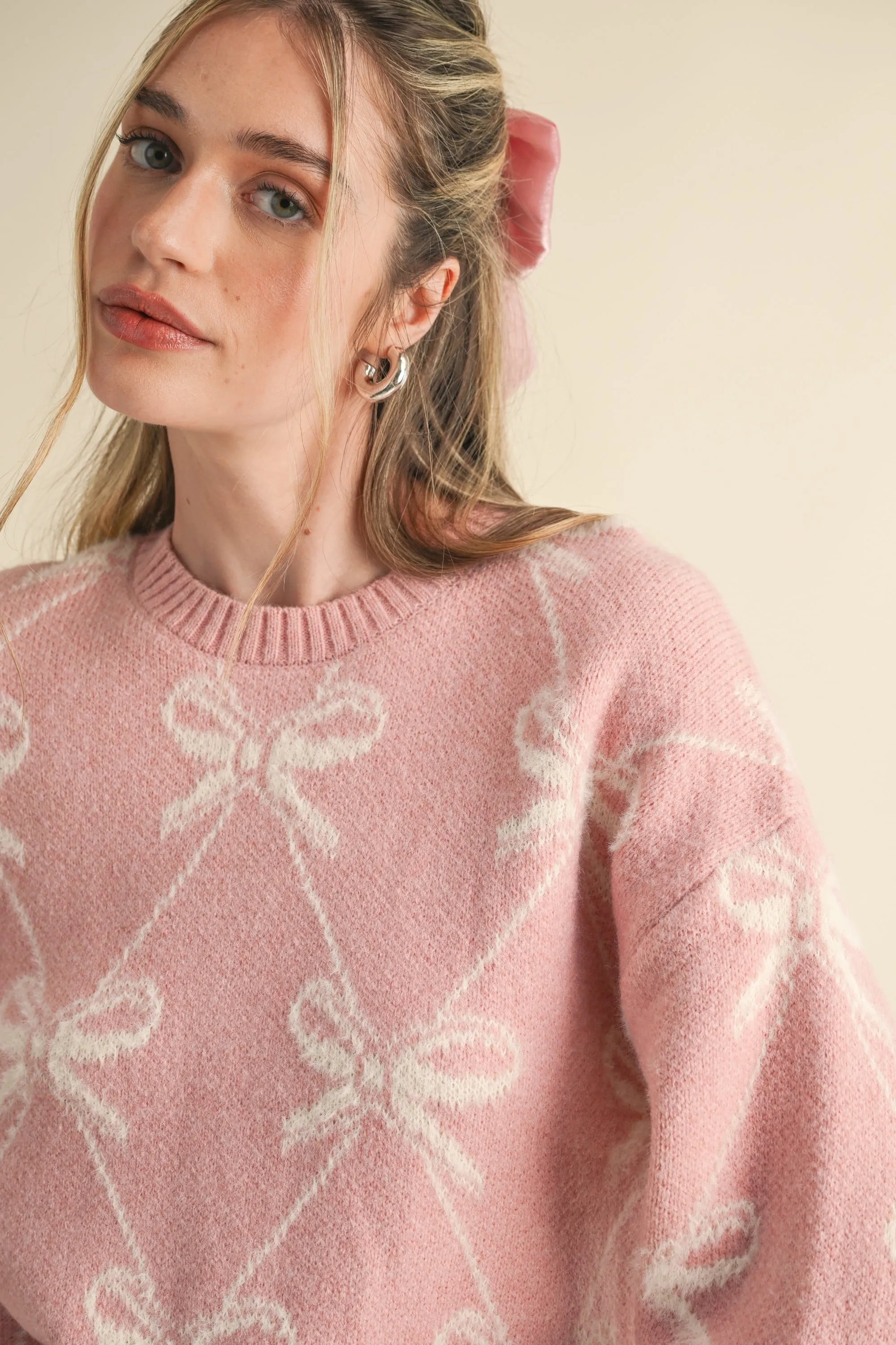 Ribbon Knit Pattern Sweater