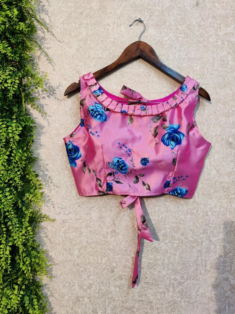 Satin Full Stitched Crop Top Blouses