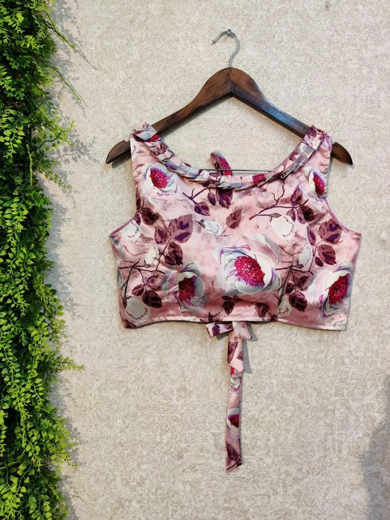 Satin Full Stitched Crop Top Blouses