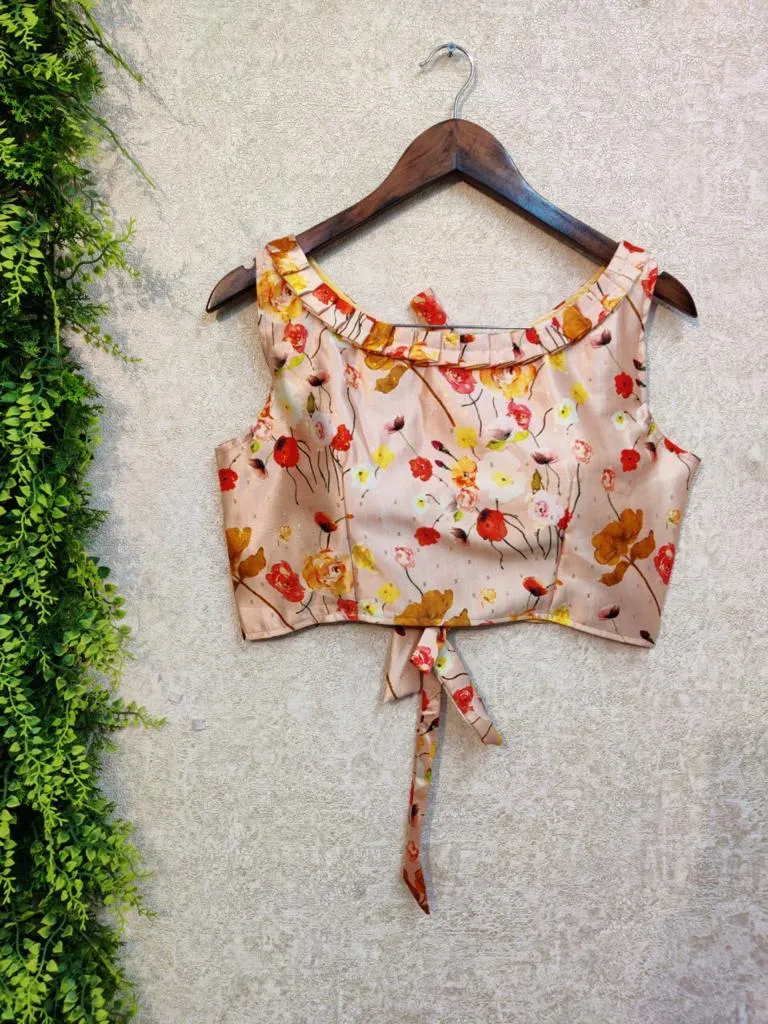 Satin Full Stitched Crop Top Blouses