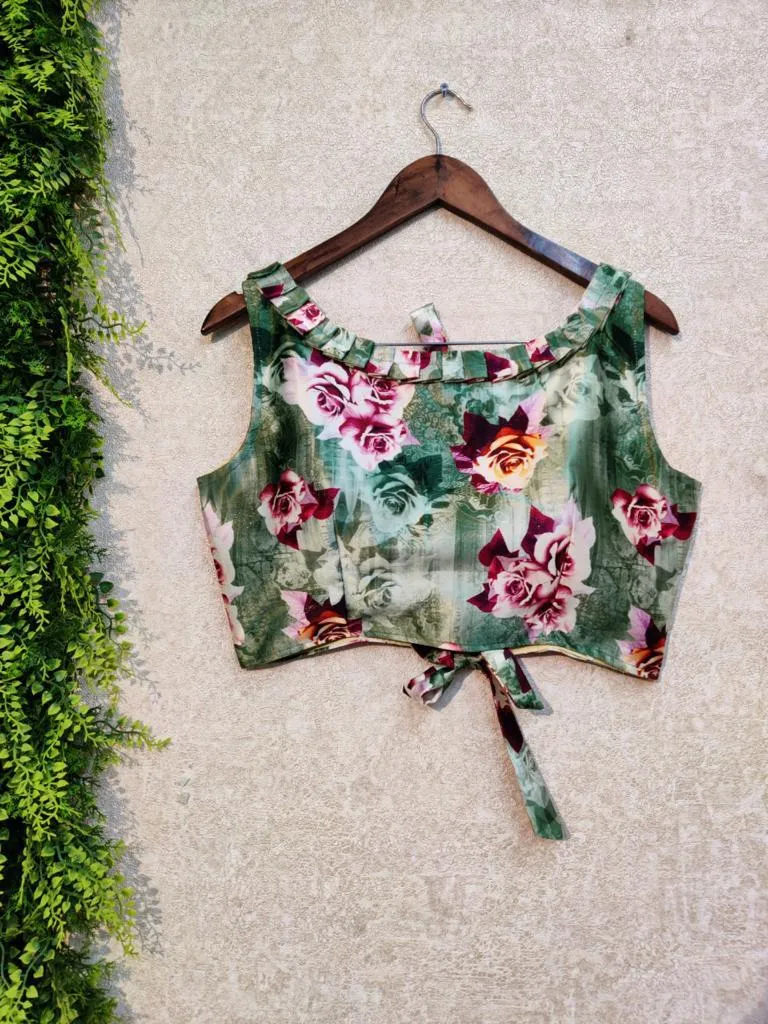 Satin Full Stitched Crop Top Blouses