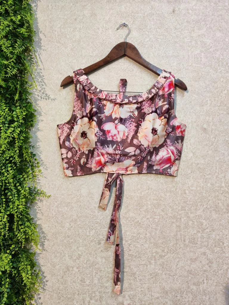 Satin Full Stitched Crop Top Blouses