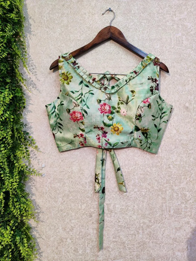 Satin Full Stitched Crop Top Blouses