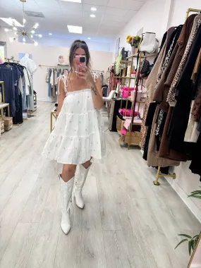 Self Tie Embroidered Dress