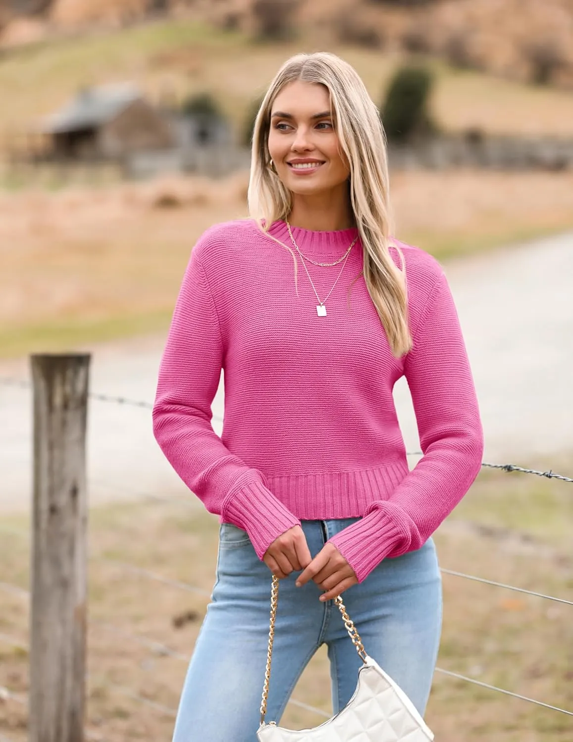 Zeagoo Women's 2024 Fall Crewneck Cropped Sweater