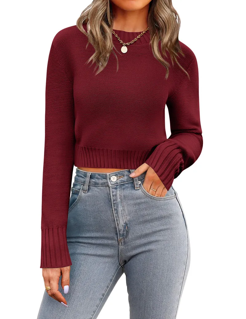 Zeagoo Women's 2024 Fall Crewneck Cropped Sweater