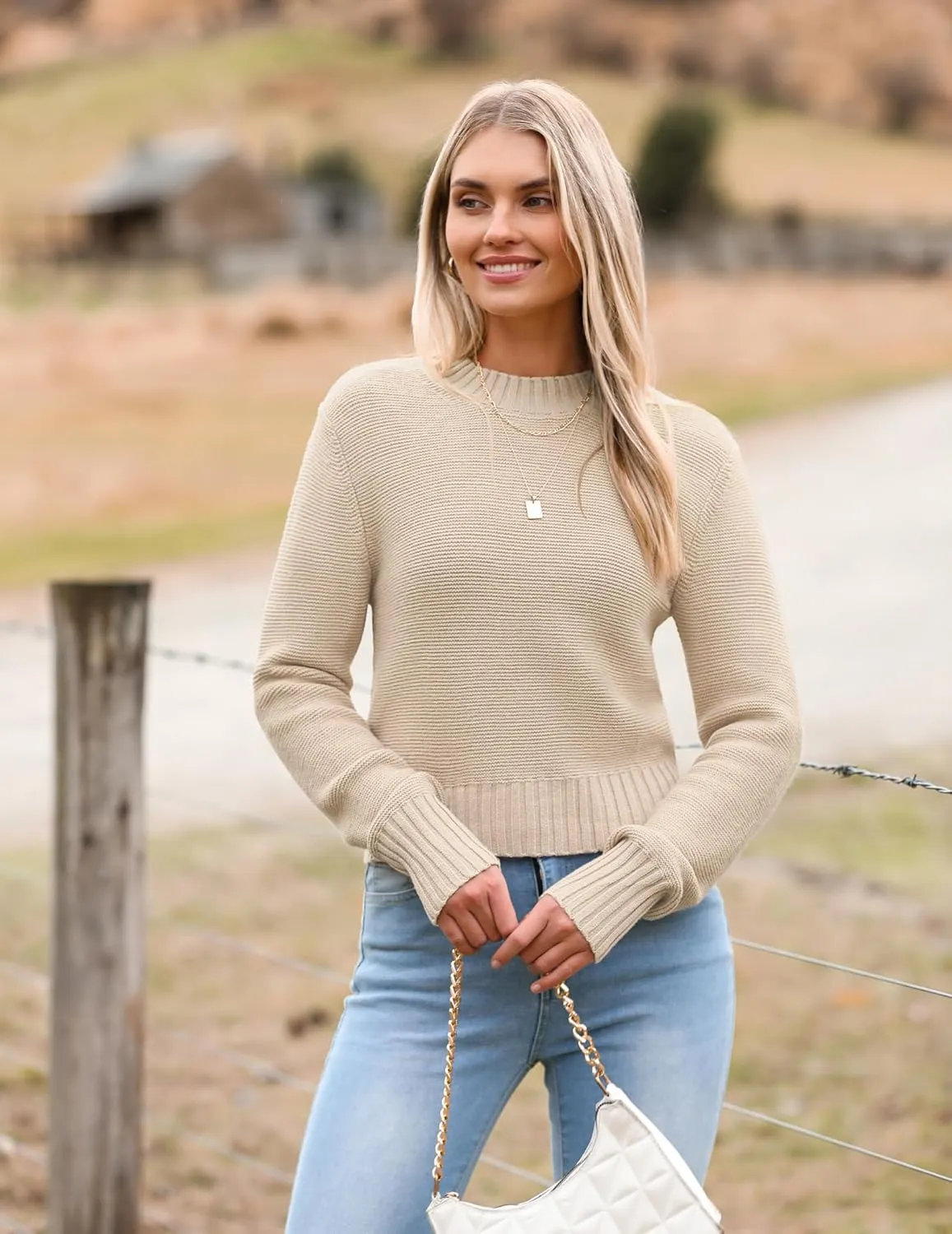 Zeagoo Women's 2024 Fall Crewneck Cropped Sweater