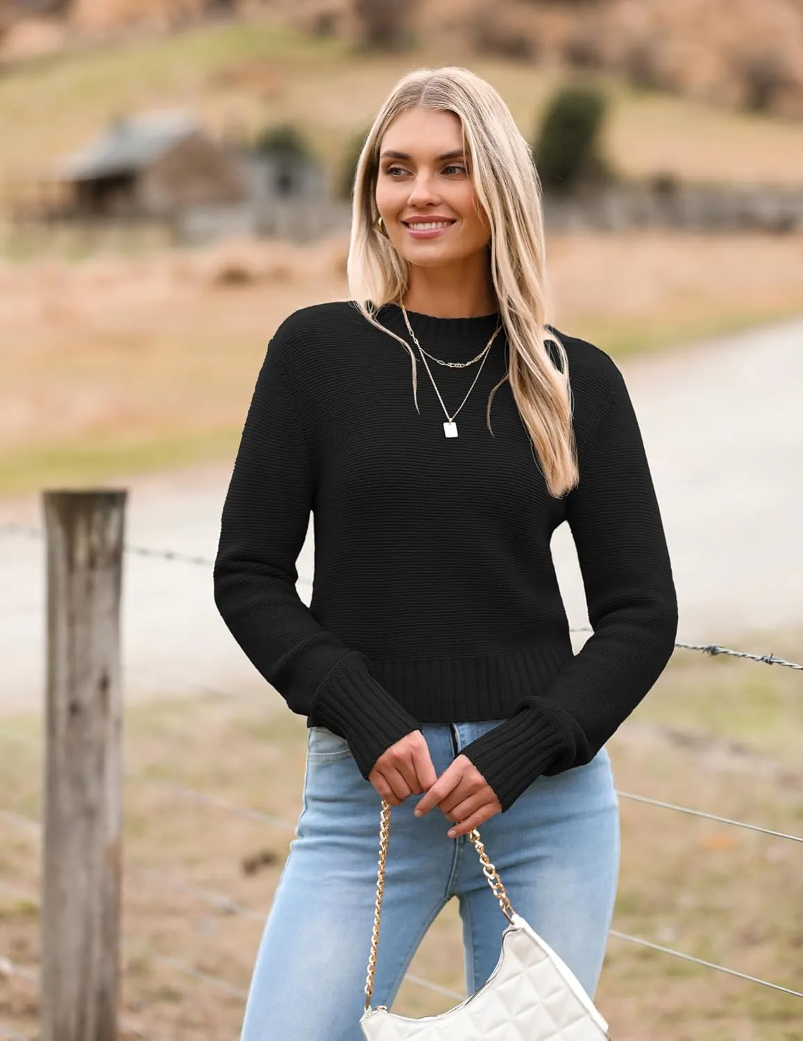 Zeagoo Women's 2024 Fall Crewneck Cropped Sweater