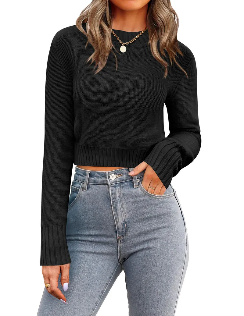 Zeagoo Women's 2024 Fall Crewneck Cropped Sweater